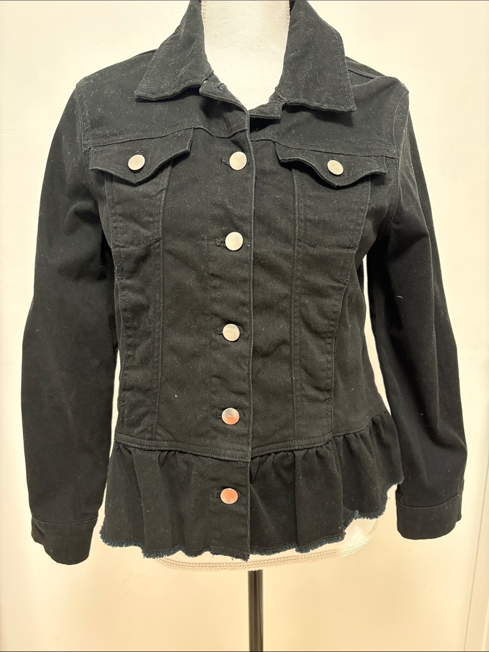 Charlie Paige Black Ruffle-Hem Jean Jacket
